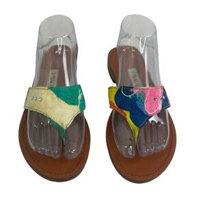 Jams World Rainbow 7.5 Slip On Rhinestone Lagen Artzy SANDALS Block Heel READ